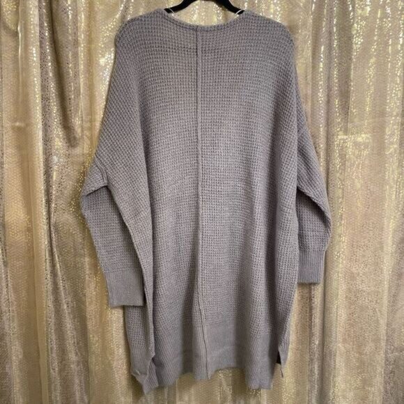 Free People C.O.Z.Y. Long Stretchy Oversized Tunic Sweater Gray Purple M/L NWT - Picture 2 of 10